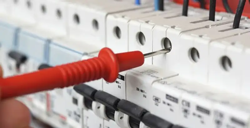 Electrical contractor testing circuit breakers during electrical repair in Haltom City, TX