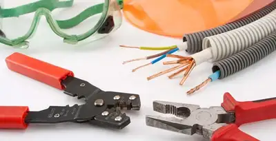 Electrical wiring repair with professional tools and safety equipment in Kennedale, TX